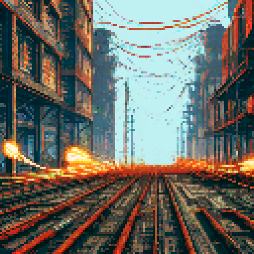 A malfunctioning factory battlefield with a first-person perspective. The metallic floor is covered in debris and loose wires sparking with electricity. Dangling cables emit bright sparks and electrical arcs, creating a chaotic, industrial atmosphere. Subtle steam and smoke rise from broken pipes, while dim industrial lighting and shadows enhance the tension. The scene features a clear foreground for battles, with layered machinery and sparking wires in the background.