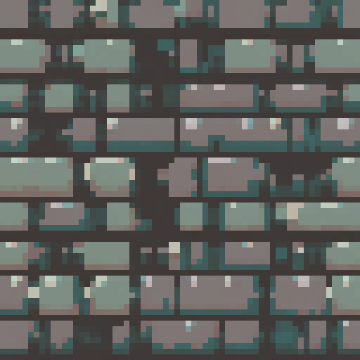 Cobblestone tiles, worn and weathered, arranged in a top-down view, capturing the essence of pixel art with its vibrant sRGB colors