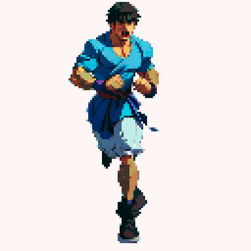 estilo es reminiscente de los personajes clásicos de películas de aventuras de los años 80 y videojuegos de 8 bits. rocky balboa entrenando escena
