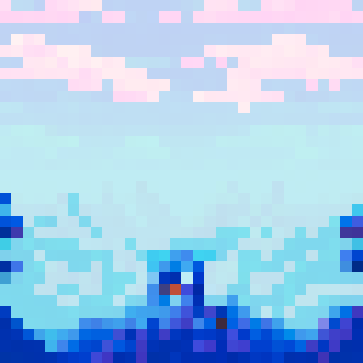 Winter landscape, snow-covered trees, bright and moody sky, pixel art style, sRGB color space, afternoon setting, scenic background, serene landscape