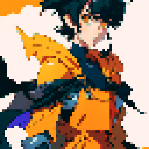  yellow round horns, black hair, short hair, robot joints, off-shoulder cape, arms at sides, standing still,  orange overalls, blank background,1boy, robot hands, robot joints, 