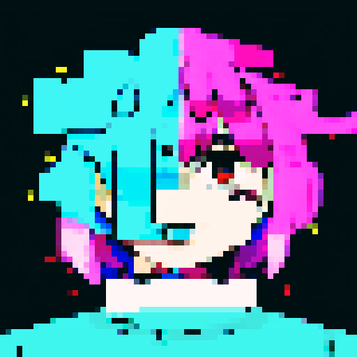 Pixelated anime hacker girl stares straight into the screen, her neon pink hair glowing against the dark monitor in a mesmerizing character portrait.