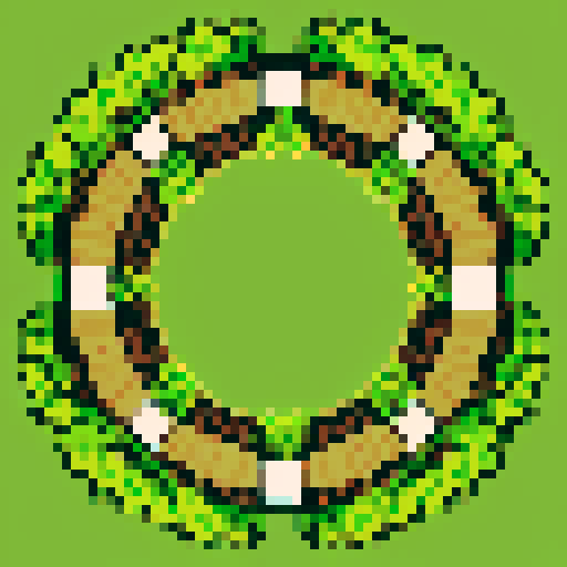 earth, grass, vibrant shades of green, intricate pixelated details, lively tufts of grass, textured soil, contrasting brown hues, seamless tile pattern, 2D game art, sRGB color space tile