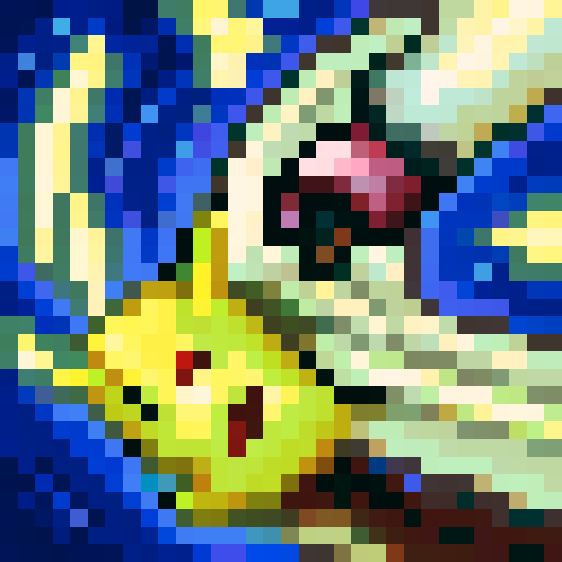 Pikachu, game icon, 32x32 pixel art, sRGB, skill art, close up, portrait, vibrant yellow, rosy cheeks, round black eyes, pointy ears, lightning bolt tail