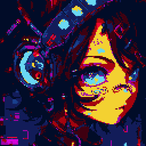 cyberpunk anime girl with cat ears, headphones, and cyborg eyes, in a landscape portrait showcasing vibrant neon cityscape and futuristic technology