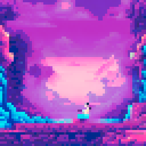 Black-haired beauty sipping a cocktail in a vibrant, pixelated landscape with sRGB colors and a unique background