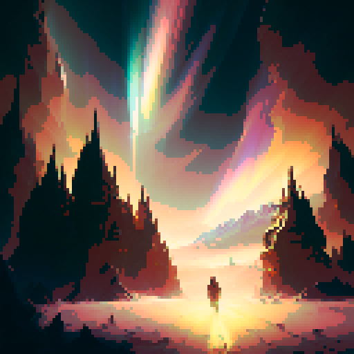 beautiful dramatic aurora borealis over an adorable town at night by Miyazaki