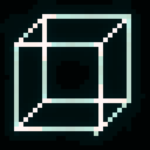 hollow white cube, question mark inside, transparent background, game icon, 32x32 pixel art, sRGB, skill art, close up, portrait