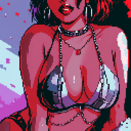 busty goth girl, with black hair, black eyeshadow and red lipstick. wearing bikini and studded collar, sexy glamour shot, vibrant srgb colors, edgy aesthetic