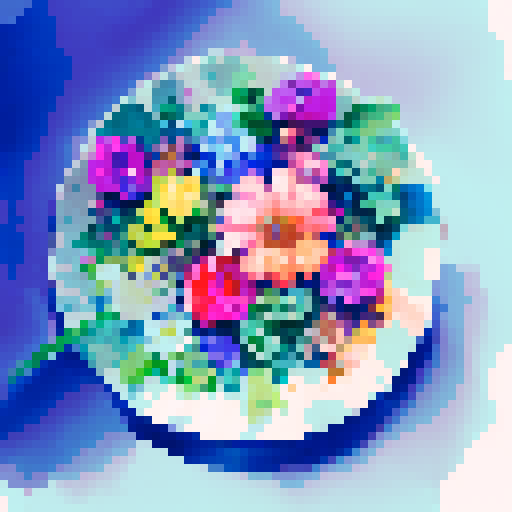 colorful, blooming flowers, nestled in a dense bush, cascading down in a vibrant landscape portrait