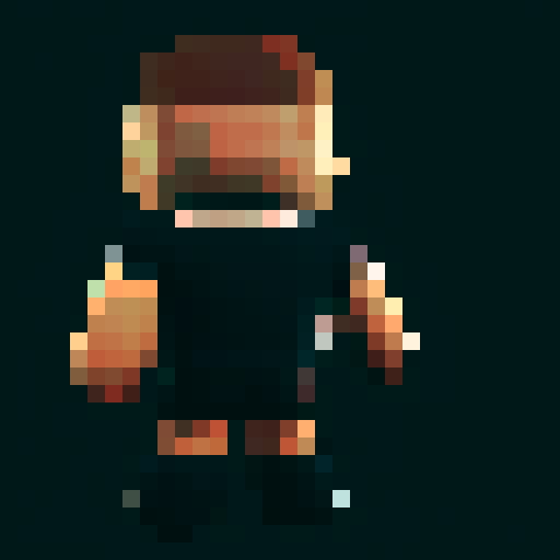 The back of a streeth fighter in a black shirt an black shorts. strong wide boddy, short arms, short legs