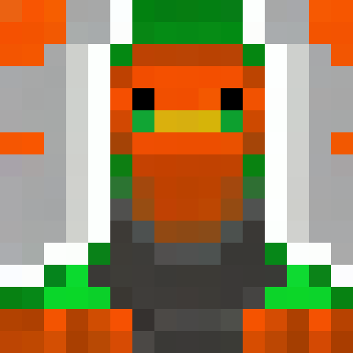 Minecraft Salmon, vibrant orange, green beak and face, 16x16 pixel art, close up, game icon, detailed fins, swimming gracefully, portrait