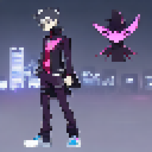 Sleek, modern, and edgy. 

        "A young man with a modern twist on the Grim Reaper, sporting a sleek, black suit and a futuristic scythe, surrounded by a neon-lit city skyline."