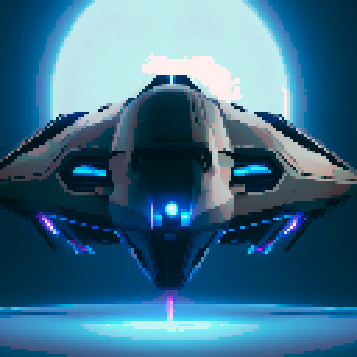 futuristic spaceship, sleek and streamlined, hovering mid-air, sRGB aesthetic, dark blue colors