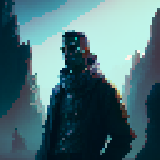 Bloodied man with gauze wrapped all around his body looking slightly down into his hand with his heart in it sitting on the cliffside looking towards the ocean with the sun setting in the distance