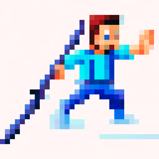  2d character with a sword pixel art from the side holding the sword with both hands