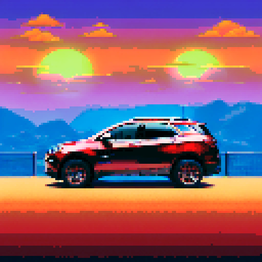 Photorealistic, centered Chevrolet Equinox in a three quarter view, right wheel in front, clean background, pixel art style with sRGB colors
