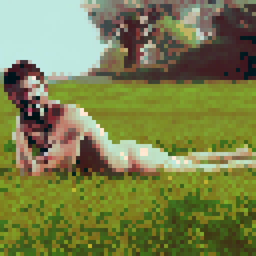 crazy, naked, long-haired man, sRGB, pixel art, grass field, front, background, landscape
