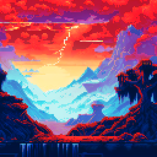 evil fantasy landscape, dead trees on floor, wasteland, jagged rocks, sRGB, pixel art, background, landscape