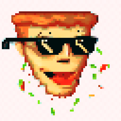 pizza slices with different traits (glasses, body, mouth, eyes, border, background)
