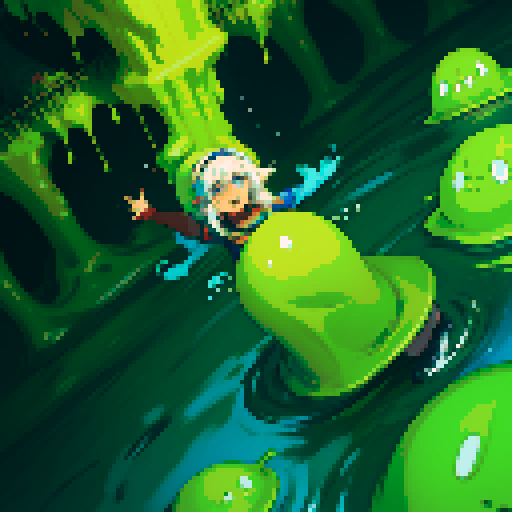 hero sinking into slime, feet stuck in slime