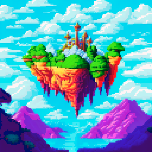 Cloud-like letters float in a vibrant, sRGB-colored landscape, forming the Gaming Heaven logo amidst a pixelated paradise