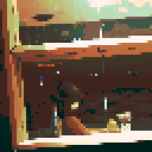 boy with long hair, hat on, unbothered, mirror reflecting party behind him, pixel art, bottle next to him, many people behind him, alone