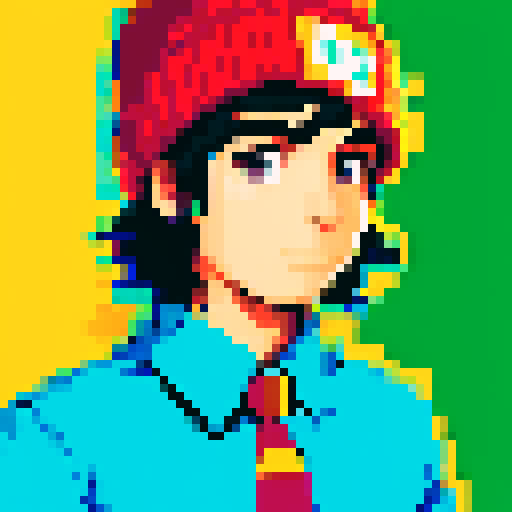 portrait, sprite art, eccentric young man, mexican american, british, cute, beanie