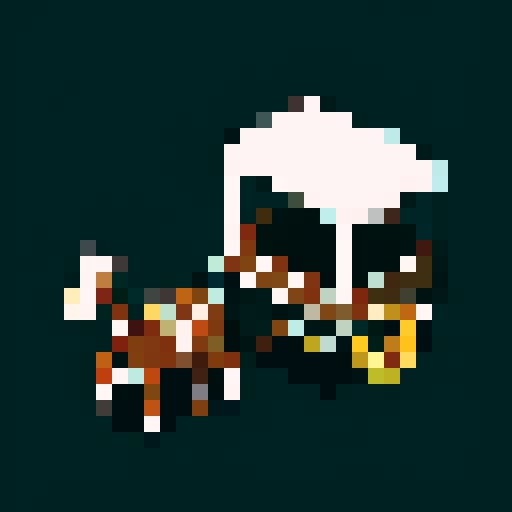 horse drawn carriage, black outlines, orthogonal camera, top-down view, simple pixel art, plain background, square platform