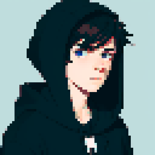 portrait, sprite art, young depressed man, hoodie, gray, dark hair, dark eyes, tired