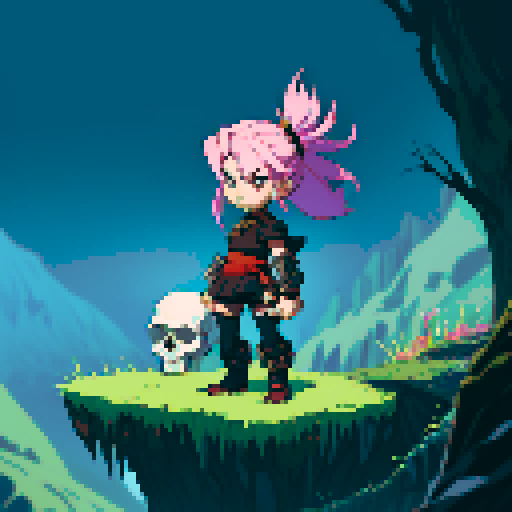 “Create an image of a skull warrior in a 2D platformer game”