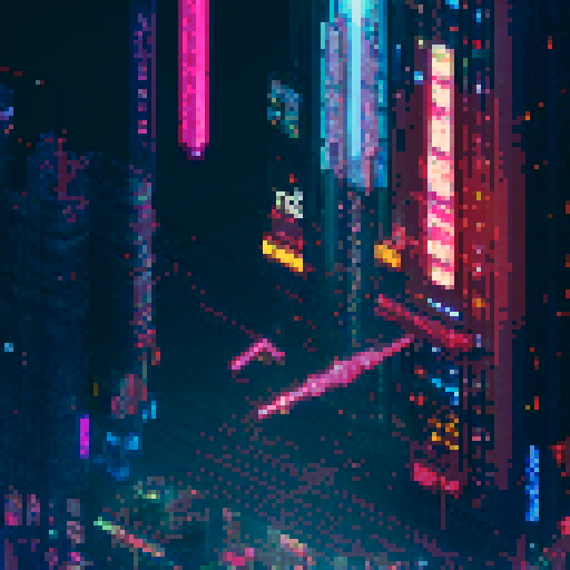 Cybernetic katana gleaming under neon city lights, pixelated rain cascading on the samurai's sleek cyberpunk armor, wires and circuits intricately woven into the warrior's body, futuristic skyscrapers towering in the background, vibrant graffiti blending with glitchy holograms