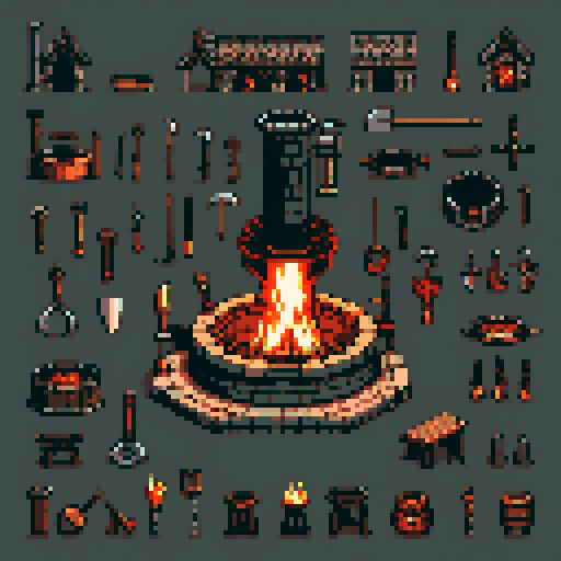 forge, smithing, building, inside, fire, instruments, medieval