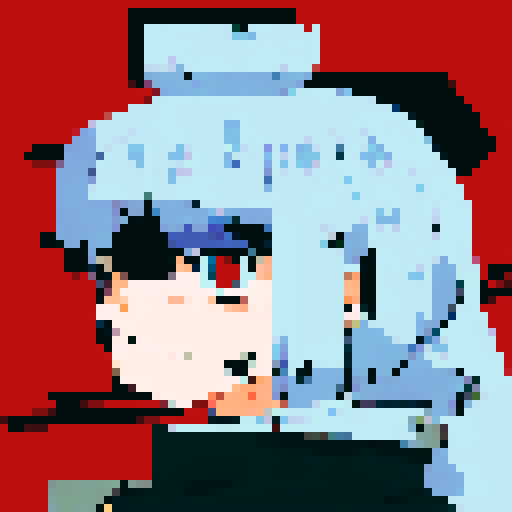Anime-inspired pixel art character portrait showing a close-up of a skilled sniper aiming their rifle with precision at the head of a distant target.