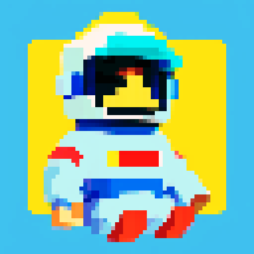 astronaut, pixelated spacesuit, vibrant colors, low resolution, blocky shapes, retro, 8-bit style, square pixels, limited color palette, sRGB