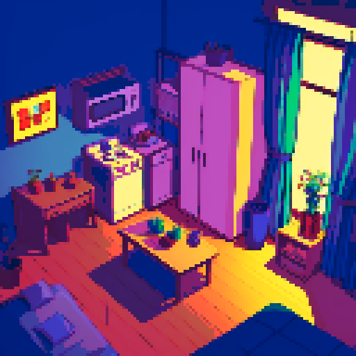 dim apartment interior at night, melancholy, depressed, lonely man's apartment, sadness, dimly lit, bare, pc gamer