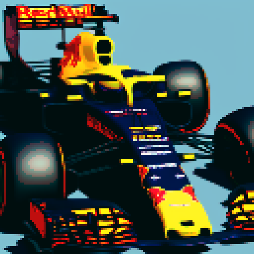 Formula 1 red bull car, full car in view, close up, driver in seat, blue sky background in Monaco