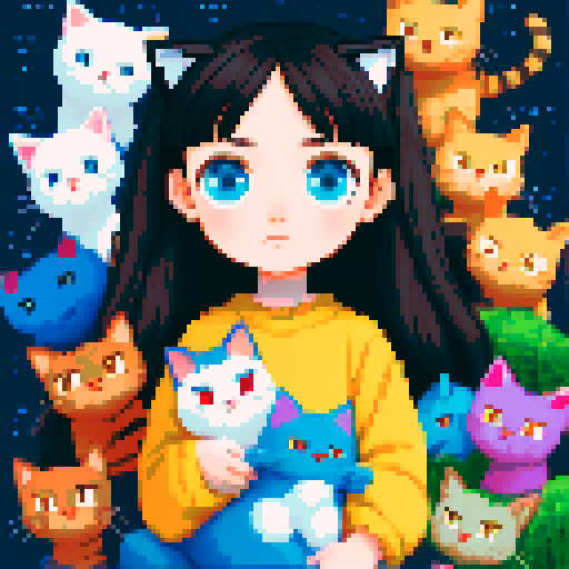 girl with many cats
