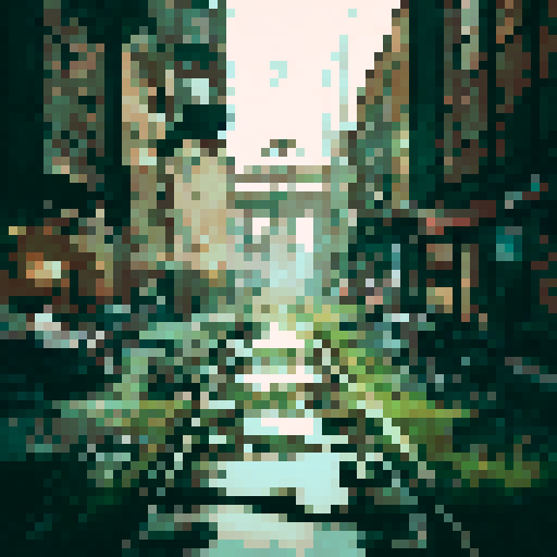 Dark, towering smokestacks; rusty, abandoned factories; eerie, flickering streetlights; imposing, shadowy skyscrapers; decaying, graffitied walls; a desolate, moonlit alleyway; a lone, silhouette figure; a foggy, polluted skyline; towering, neon-lit billboards; a dilapidated, iron bridge, landscape portrait