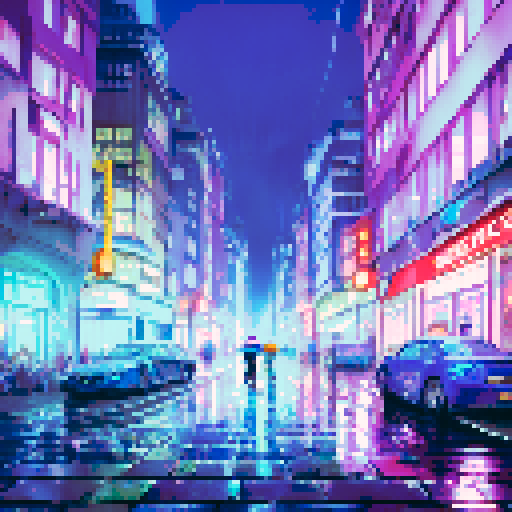 colorful umbrellas, wet cobblestone streets, towering skyscrapers, shimmering reflections in puddles, misty neon lights, people huddled under awnings, rain-soaked flowers, silhouettes of city dwellers with umbrellas, cascading water droplets on windows, a foggy skyline