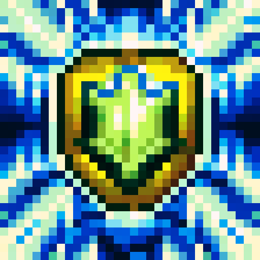32x32 pixel art sword and shield game icon featuring a close-up, portrait-style depiction of a masterfully crafted knight's shield emblazoned with a fiery dragon motif, the crossed swords behind it etched with a gleaming, silver finish in a skill art style.