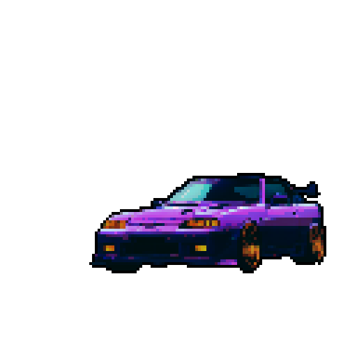 dark purple Nissan s13 240SX drifting, night, Japanese mountains, sRGB, pixel art, background, landscape