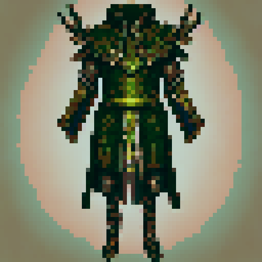 Viny druid armor crafted from twisted vines and shimmering leaves, ready to protect in a fantastical game world as a detailed game asset