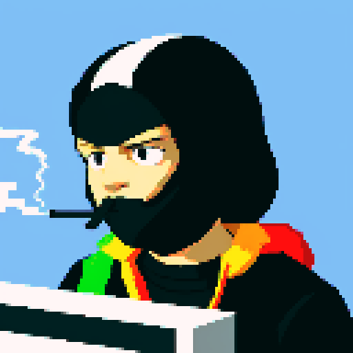 A DJ wearing a balaclava, smoking weed