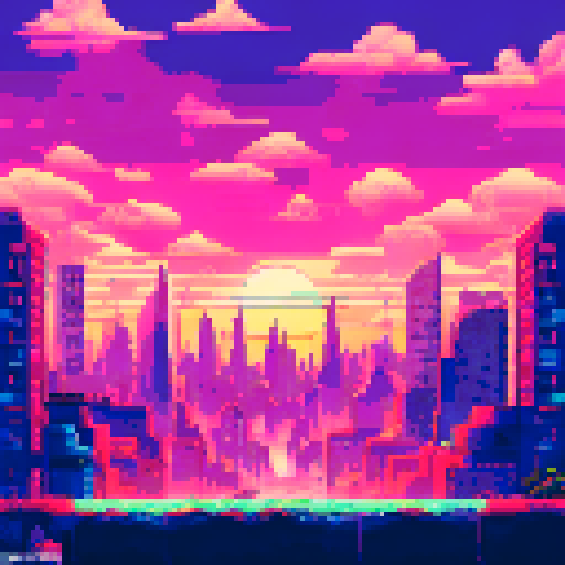 super cute pink aesthetic, sunset in the city, skyscrapers, view from the street looking up, pov perspective