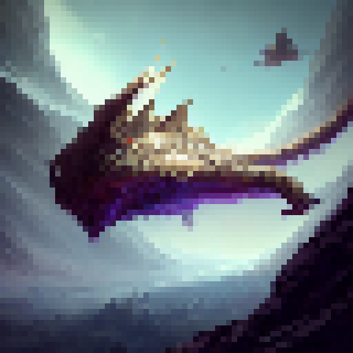 Imagine a majestic white dragon, with shiny and gleaming scales. It is lying on a hill overlooking a medieval-style walled city, located in a green valley surrounded by mountains. The dragon watches the city calmly, watchful but not threatening. The image should have a 16-bit pixel art style, with a detailed and texture-filled design.