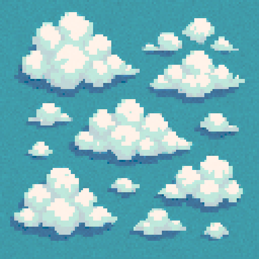 top down pixel art clouds