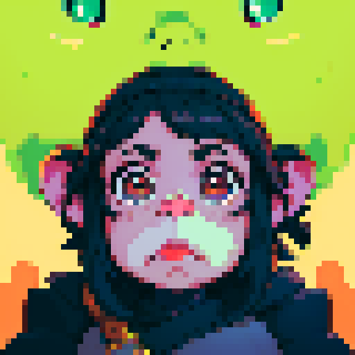 cute baby ape, big eyes, nose bubble, sRGB, pixel art