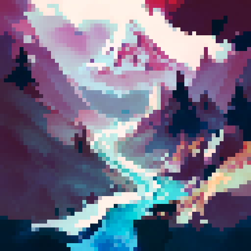 Mt Ararat, an imposing triangular peak, dominating a hazy, wintry terrain with sparse, gnarled trees and clusters of frosted boulders, all rendered in a hand-drawn, ink-brushed style