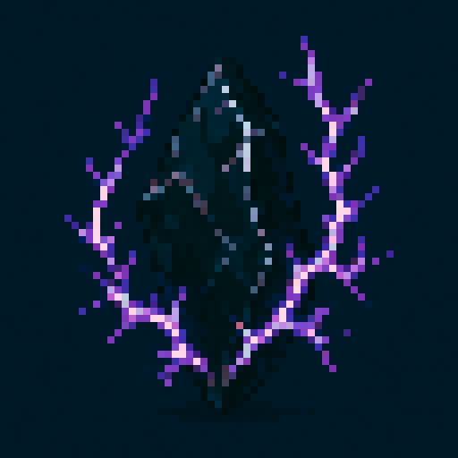 Obsidian piece wrapped with crackling deep-purple lightning, solid-color background